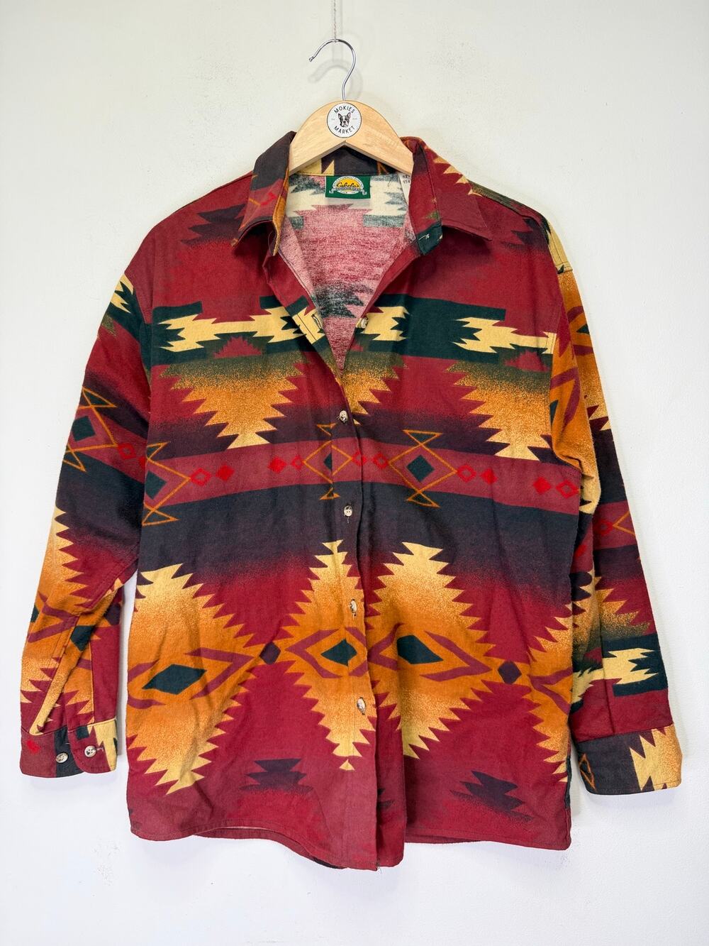 Vintage 90s Cabelas Southwestern Geometric Flannel Shirt L Made USA Western